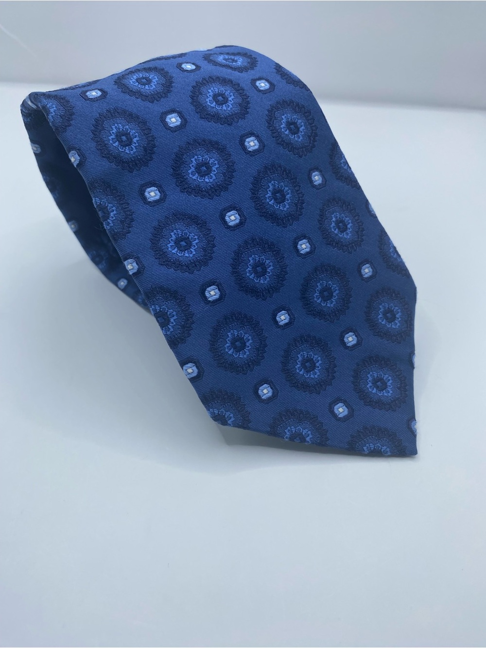 Faconnable Navy and Light Blue Medallion Silk Tie